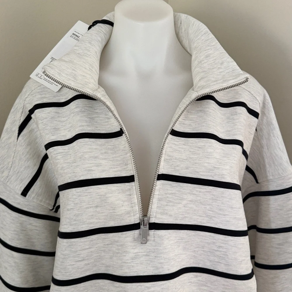 (NWT) CALIA Soft Scuba Ottoman Mock Neck 1/4 Zip in Cloud Cover Heather Stripe - Picture 16 of 16